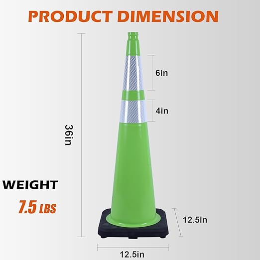 4 Pack 36 Inch Green PVC Traffic Cones Black Base Stable Large Size, Highway Traffic Outdoor Construction Safety Warning Cones (4, Green, 36 Inch)