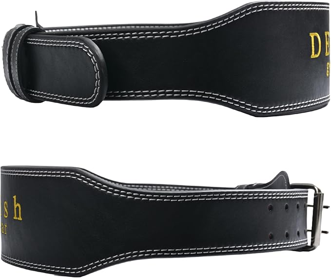10 Adjustable Holes Genuine Leather Weightlifting Belt, 4”& 6”Width, Double Prong Power Belt for Gym Bodybuilding, weightlifting, powerlifting, squats and deadlifts