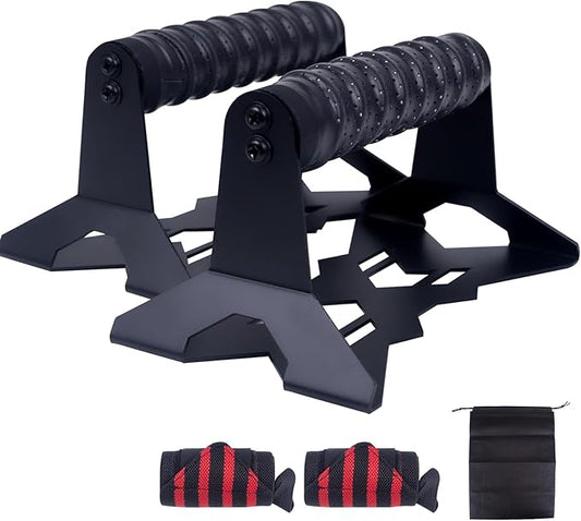 Parallettes Push Up Bars,Includes 2 wrist guards, 1 storage bag,Push Up Handles,Heavy Duty Steel Frame with Non-Slip Handle,Calisthenics Equipment for Outdoor&Home