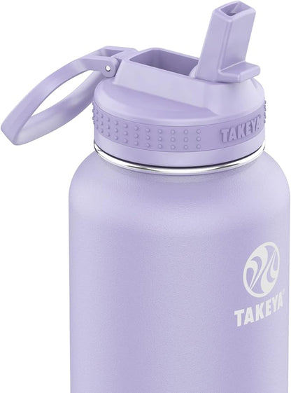 Takeya 32 oz Actives Stainless Steel Water Bottle with Straw Lid – Leakproof, Double-Wall Insulated, Keeps Drinks Cold 24 hrs/Hot 12 hrs, BPA-Free, Powder-Coated, Gym & Travel, Lavender Field
