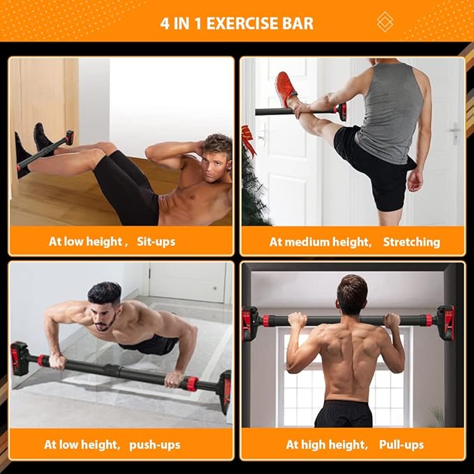 Adjustable Pull Up Bar for Doorway - Upper Body Workout Training Bar with Locking Mechanism, No Screw Installation, Portable Design, Max Load 440 Lbs, Fits 27.2"-36.2" Width for Upper Body Training, H