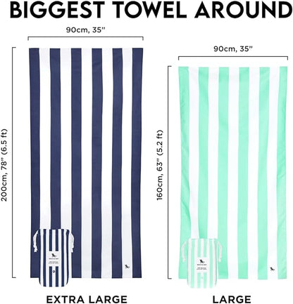 Dock & Bay Customized Beach Towel - Quick Dry, Sand Free - Compact, Lightweight - 100% Recycled - Includes Bag - Cabana - Bondi Blue - Large