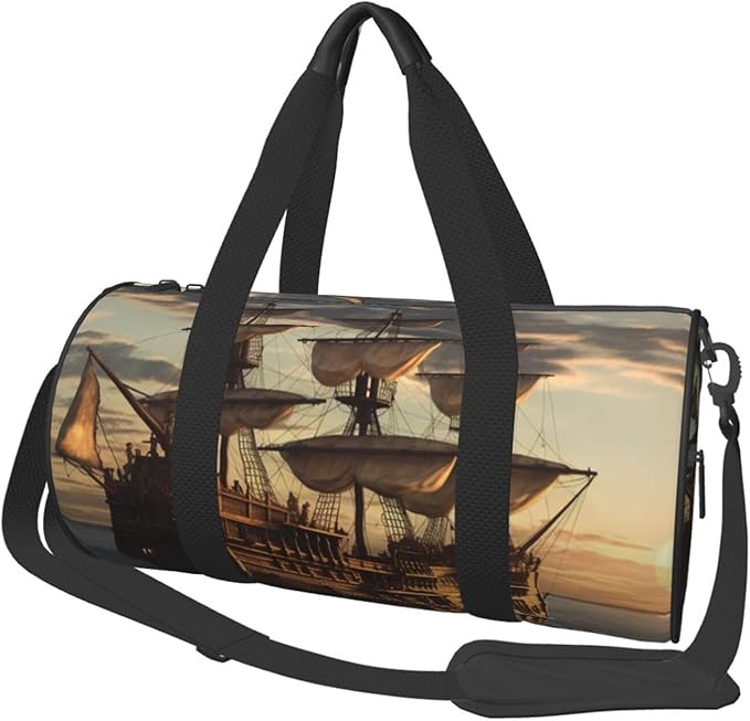 Sports Gym Bag for Women Men Travel Duffel Bag Tote Weekender Bag Carry on Overnight Bag for Travel Swimming Fitness Workout Sports Fantasy pirate ship Duffle Bag