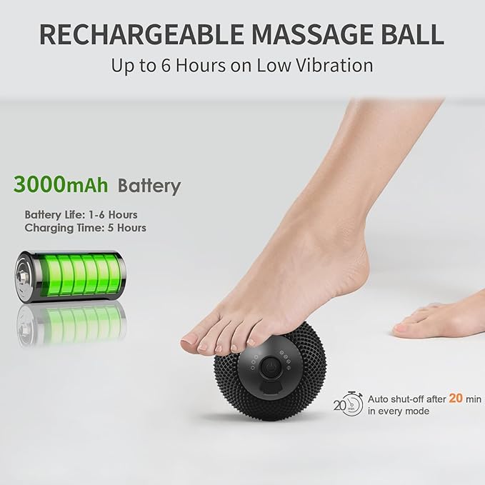 Heating Vibrating Massage Ball with 7 Modes & Memory Function for Myofascial Release, Deep Tissue and Trigger Point Muscle Therapy - Targets Back, Hip, Leg, Neck & Foot (Black)