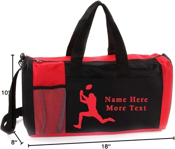 KishKesh Personalized Sport Duffel Bag – Ideal for Football Players, Gym, Travel, Training & Workout Essential for Male – Durable, Customizable Name & Text for Kids and Adults – Red, 18" X 10" X 8"