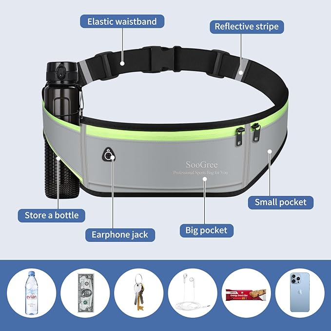 Slim Running Belt Fanny Packs for Women & Men Runners Pouch Waist Pack Phone Holder Large Crossbody Runners Bag Gear Accessories for Running Hiking Traveling Sports Adjustable Strap