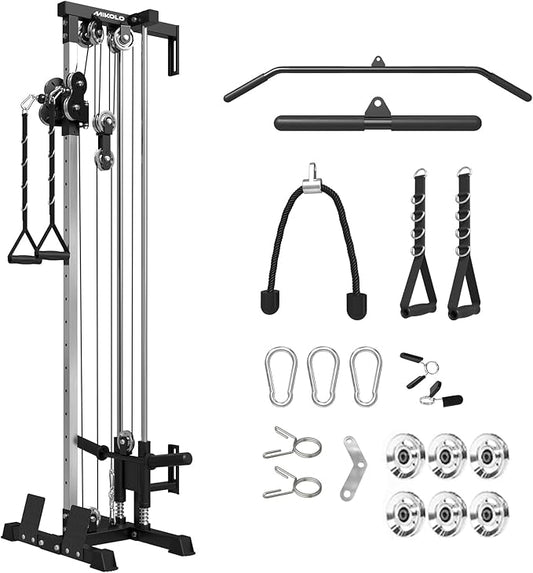 Mikolo Wall Mount Cable Station, Cable Crossover Machine with Dual Pulley System and 18 Adjustable Positions for Home Gym Fitness Equipment
