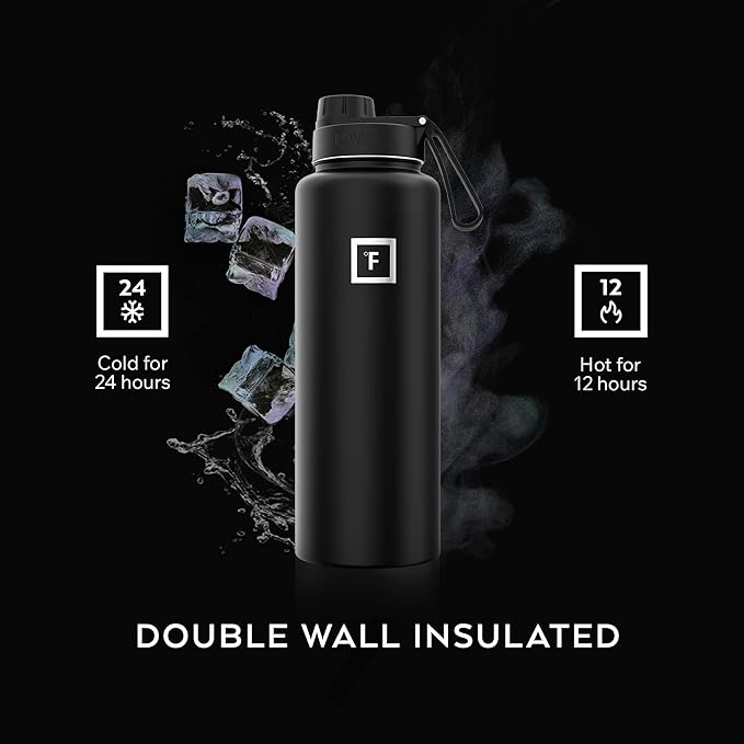 IRON °FLASK Camping & Hiking Hydration Flask with Spout, Wide Mouth Insulated Stainless Steel Sports Water Bottle - Aurora 40 oz - Spout (1 Lid)