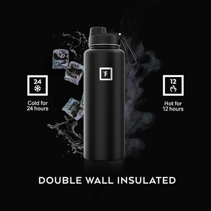 IRON °FLASK Camping & Hiking Hydration Flask with Spout, Wide Mouth Insulated Stainless Steel Sports Water Bottle - Aurora 40 oz - Spout (1 Lid)