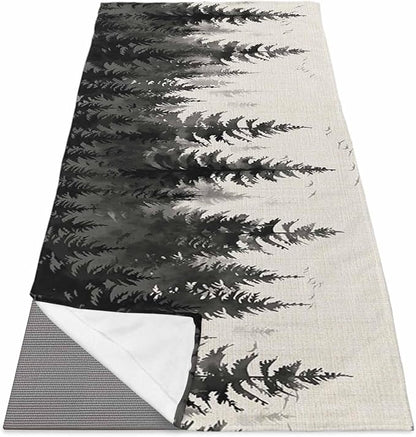 Forest Birds Yoga Mat Towel with Corner Pockets for Hot Yoga Non Slip,Absorbent Yoga Blankets Soft Gym Sweat Working Out Fitness Pilates Towels 74"x26" Vintage Pine Tree Animal Landscape Beige
