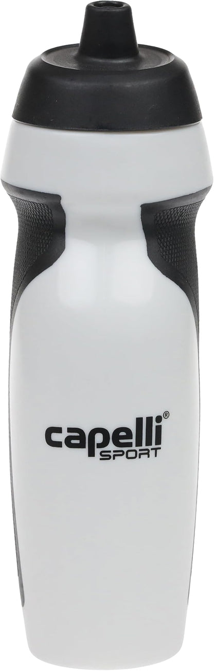 Capelli Sport Sports Water Bottle, Plastic Squeeze Water Bottle with Easy Open Nozzle and Grip Panels, White