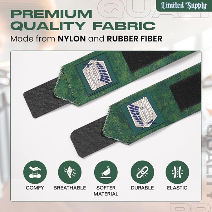 CROWN Anime Wrist Wraps Lifting Straps 24" for Men and Women - 1 Pair Each, Green Ttan Gym Accessories Support Weightlifting, Powerlifting, Strength Training, and Improve Workout