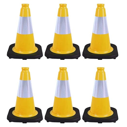 6 Pack 12 Inch Yellow Reflective Traffic Cones, Black Base Safety Markers for Warehouse Aisles, Driveways and Indoor Safety Training (6, Yellow, 12 Inch)