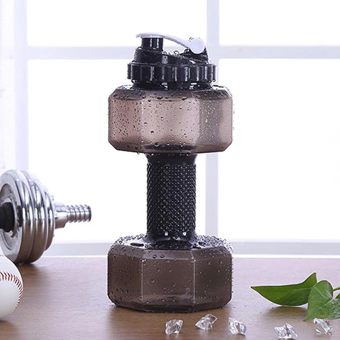 Big Capacity PETG Friendly Cup Dumbbell Shape Drinking Water Bottles Barbell Kettle Body Training Bottle () for Outdoor Camping Travel