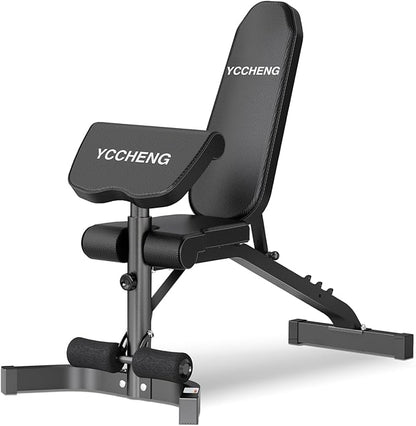 Muti-functional Adjustable Weight Bench/Workout Bench with Barbell Rack Set for Home Gym, Upright Incline Flat Exercise Benches with Preacher Pad