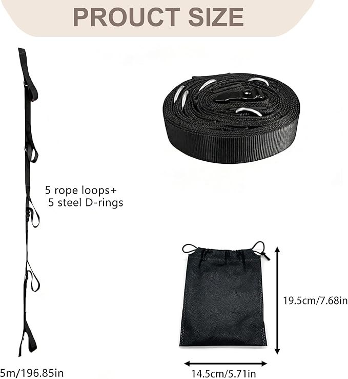Door Anchor Strap for Resistance Bands Multi Points Anchor With 5 Loops Rings 5.1-meter Door Buckle Strap PE bag Portable Door Resistance Bands for Home Gym Workouts