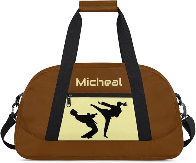 Personalized Martial Art Bag Duffel Bag for Boys Girls, Custom Taekwondo Karate Bag for Travel Weekender Practice Brown