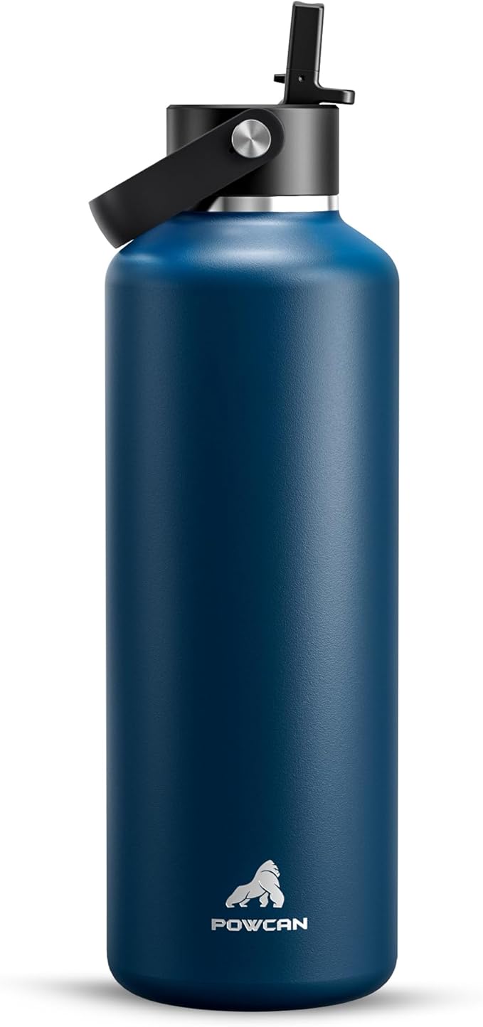 POWCAN 32 oz Water Bottle Insulated: BPA-Free, Leakproof Lid with Straw, Lightweight, Flex Cap, Stainless Steel Insulated Flask for Hoilday, Men, Commute, Worker, Walking, Cycling, Daily (Indigo Blue)