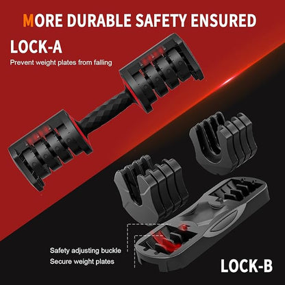 VEICK 25 lbs Adjustable Dumbbell with Anti-Slip Turning Handle, Fast Adjust Weight for Men Women, Exercise Equipment with Tray for Home Gym Full Body Workout Fitness