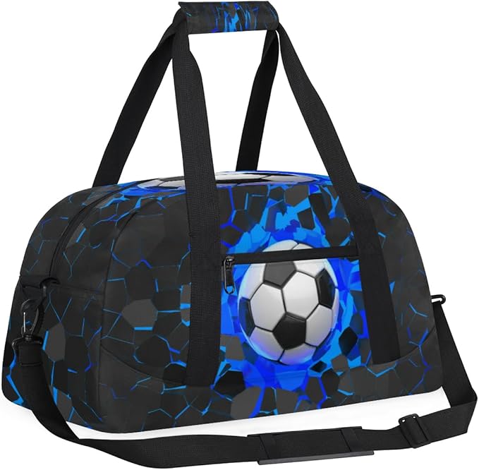Sports Bag for Kids Boys, Soccer Ball Blue Black Sports Gym Duffel Fitness Bags Travel Weekender Tote Carry-On Training Perform Bag
