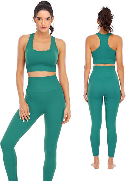 Workout Sets for Women 2 Piece High Waisted Seamless Leggings with Padded Stretchy Sports Bra Sets Gym Clothes