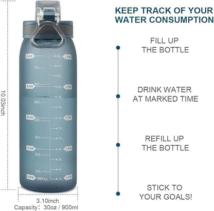 30oz Sport Water Bottle with Time Markers, Large Durable Gym Plastic Bottle for Fitness, Outdoor Enthusiasts, Leakproof (Pack of 1)