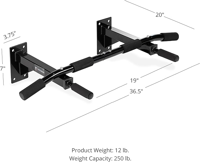 Titan Fitness 3 Position Wall Mounted Pull Up Bar ChinUp Mount Foam Grip Handles Multi Function Home Gym Exercise