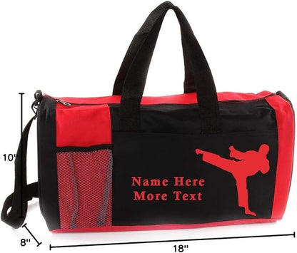 KishKesh Personalized Sport Duffel Bag – Ideal for Martial Arts, Gym, Travel, Training & Workout Essential for Male – Durable, Customizable Name & Text for Kids and Adults – Red, 18" X 10" X 8"