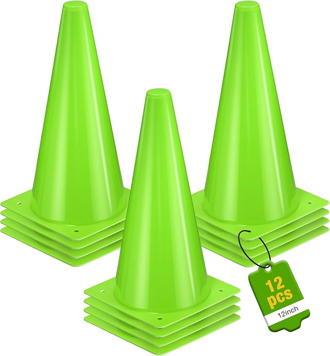 12 Inch Durable Cones,12pcs Versatile Plastic Traffic Cones and Soccer Cones for Sports Training,Agility Drills,Parking Safety,Basketball Training,Football Training.