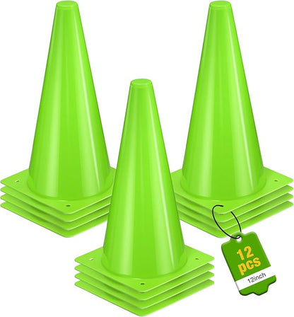 12 Inch Durable Cones,12pcs Versatile Plastic Traffic Cones and Soccer Cones for Sports Training,Agility Drills,Parking Safety,Basketball Training,Football Training.