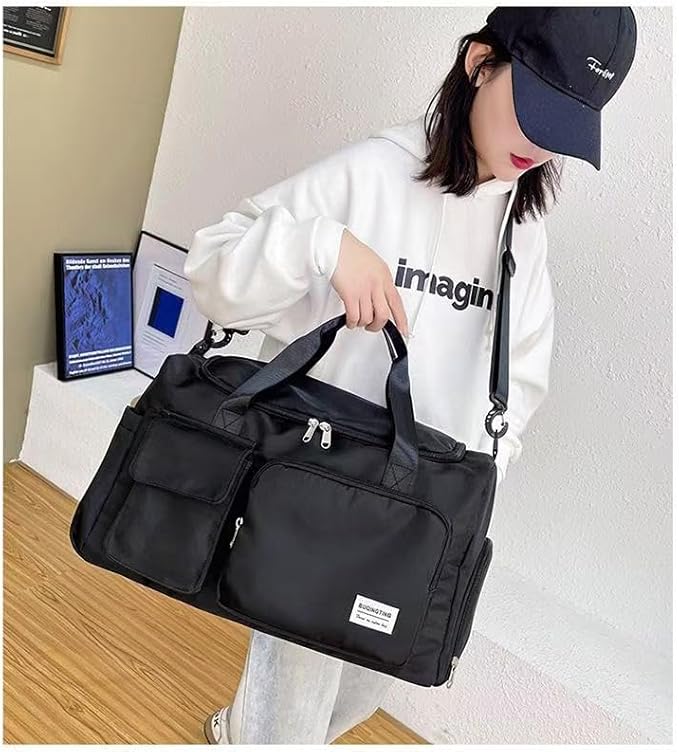 New men's and women's splash proof sports hand travel fitness shopping weekend camping overnight bags. (Navy blue)