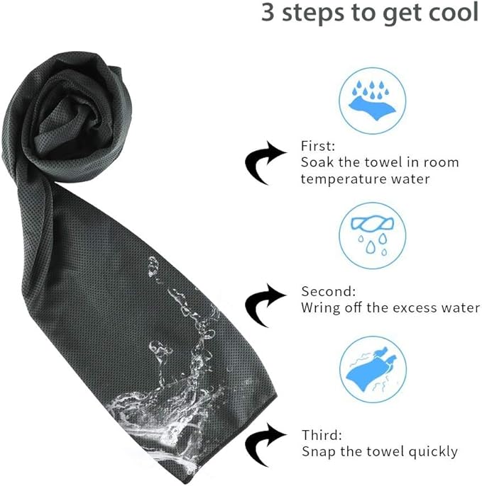 Sports Towel for Instant Cooling Relief Microfiber Towels for Golf Workout Swimming Gym Yoga Travel Camping Fitness 40"x12" Sweat Towel (Black 2 Pack)
