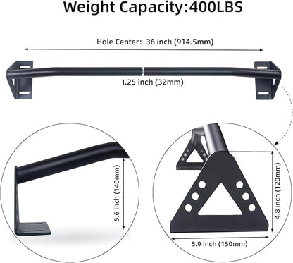 Wall Mounted Pull Up Bar Doorway, Heavy Duty Strength Training Pull-Up & Chin Up Bars for Doorframe, Support Beam or Joist Mount Thick Metal Sturdy Construction Support 500 lbs