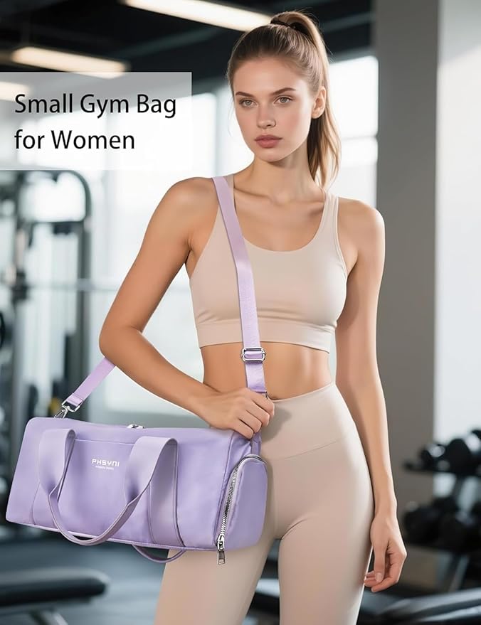 Sports Small Gym Bag for Women Girls Kids Duffle Bag for Fitness Workout, Travel, Dance, Ballet, Swim with Shoes Compartment & Waterproof Pocket, 16" Cute Purple