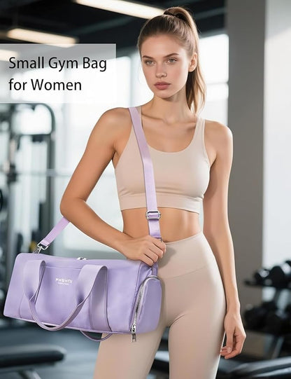 Sports Small Gym Bag for Women Girls Kids Duffle Bag for Fitness Workout, Travel, Dance, Ballet, Swim with Shoes Compartment & Waterproof Pocket, 16" Cute Purple