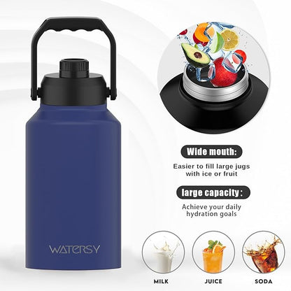 WATERSY 2/3 Gallon Water Bottle Insulated(Cold for 48 Hrs),BPA Free&Leak Proof,87oz Stainless Steel Water Jug/Flask,Big thermo,Large Water Bottle with Handle for Gym,Hiking,Camping,Deep Blue