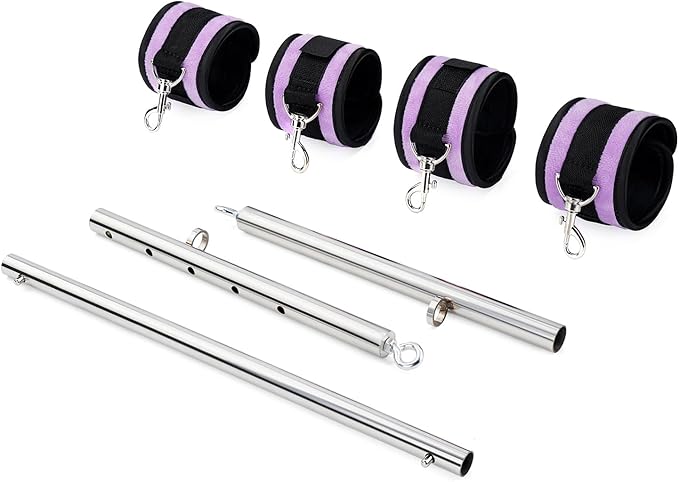 Spreader Bar Heavy Duty Stainless Steel Expandable Silver Bar Home Gym with 4pcs PU Purple Adjustable Strap,Sports Aid Training Fitness Gear Pilates Aid Kit,Yoga Set