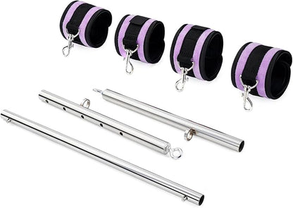 Spreader Bar Heavy Duty Stainless Steel Expandable Silver Bar Home Gym with 4pcs PU Purple Adjustable Strap,Sports Aid Training Fitness Gear Pilates Aid Kit,Yoga Set
