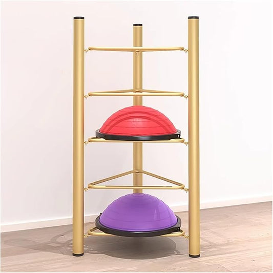 Commercial Gym Exercise Ball Holder Half Ball Balance Trainer Holder Freestanding Exercise Half Ball Stand Rack, Gym/Yoga Studio 5/6 Layer Stability Balls Organizer, Wor,Gold-5 Tier