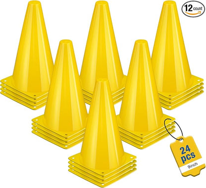 24pcs Cones 9 Inch Soccer Cones and Plastic Traffic Cones, Durable Cones for Sports Training, Ideal for Soccer, Basketball, Football, Skating, and Agility Drills Practice