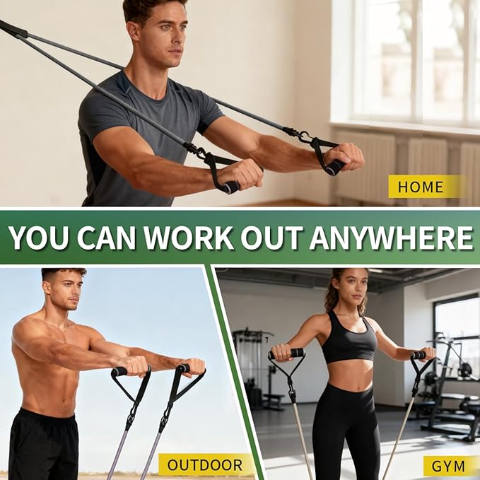 WHATAFIT Resistance Bands Set with Handles - Exercise Bands Home Gym Strength Training Equipment, Includes Door Anchor & Ankle Straps for Full Body Workout Bands, Physical Therapy