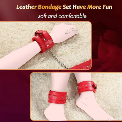 10-Piece Leather Couples Home Gym Set: Complete Partner Yoga, Pilates & Fitness Training Kit for A Full-Body Couples Workout (Red)