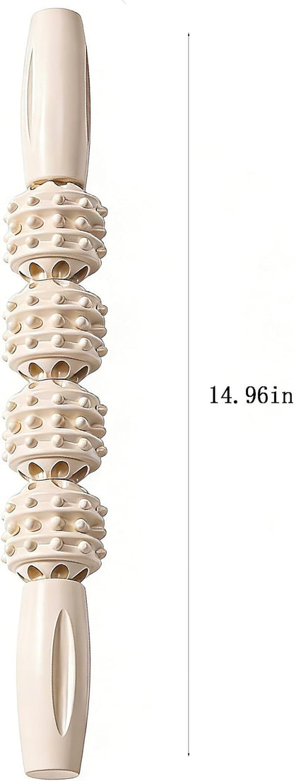 Fitness Massage Roller Stick, Muscle Relief Tool with Textured Nodules, Trigger Point Therapy Massager for Deep Tissue Recovery (Colors - Cream)