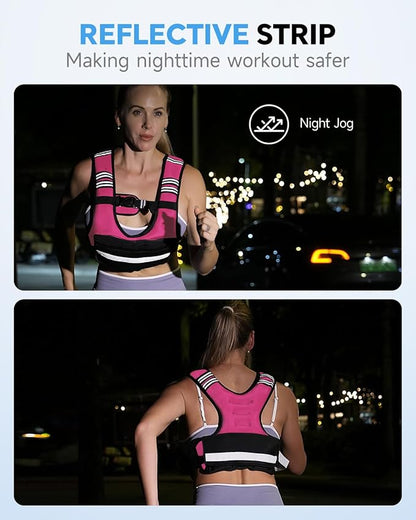 Adjustable Weighted Vest for Women Men, 6-12lb/12-20lb/20-32lb Comfort Fit - U-Shaped Ergonomic Weight Vest with 6 Removable Iron Sandbags, Large Front Mesh Pocket & Reflective Strips, Ideal for Running, Walking, Strength Training, HIIT, Cardio Workouts