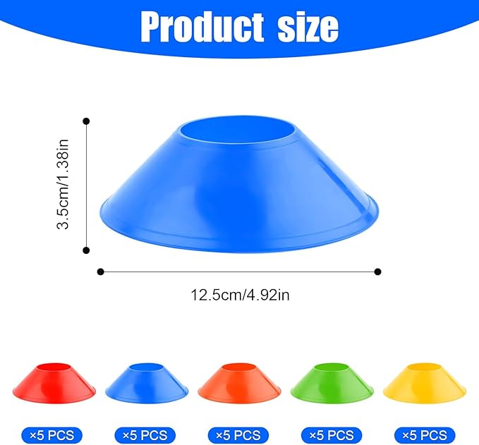 25pcs Soccer Cones for Sports Training, Mini Football Cones & Mesh Bag Flexible Agility Cones Premium Training Cones for Basketball Football Running Drills Sports Games Skating Kids