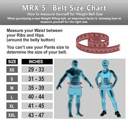 MRX Weight Lifting Belt with Double Back Support Gym Training 5" Wide Belts 11 Colors