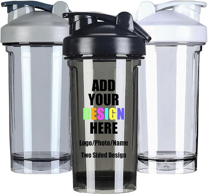 Custom Shaker Bottles 18 Oz for Men Women, Personalized Shaker Bottle with Handle Add Your Own Name Logo Picture - Easy Clean Sports Water Cups, Black