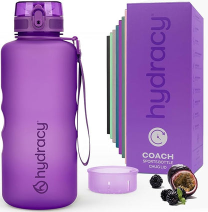 Hydracy Water Bottle with Time Marker -Large BPA Free Water Bottle & No Sweat Sleeve -Leak Proof Gym Bottle with Fruit Infuser Strainer & Times to Drink -Ideal for Fitness Sports & Outdoors