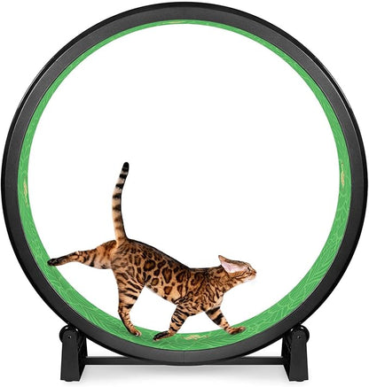 One Fast Cat - Cat Exercise Wheel - Gen. 7 - Safe 48" Diameter - Made in The USA - Black Wheel with Tropical Frogs Foam Traction Pads and Solid Inline Wheels
