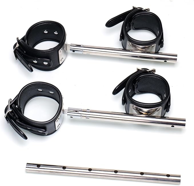 Heavy Duty Stainless Steel Expandable Spreader Bar with 4pcs PU Black--Pink Skull Pattern Detachable Adjustable Straps,Workout Bar for Home Indoor Gym Training Kit